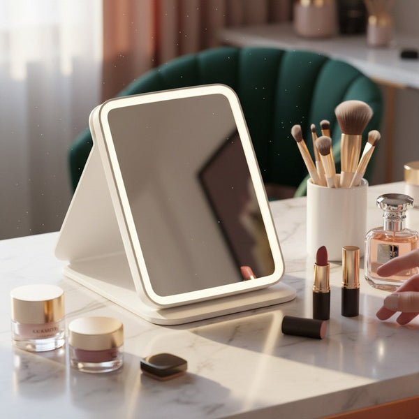 LED İşıqlı Masaüstü Makiyaj Güzgüsü – 3 Rəngli İşıqlandırma Rejimi