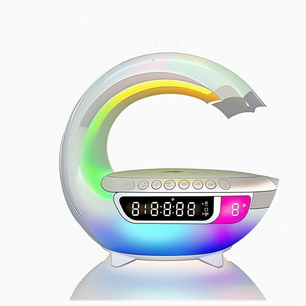 "G-Series" 6-sı 1-də Smart Dinamik – Simsiz Şarj, RGB Atmosfer İşığı və Saat