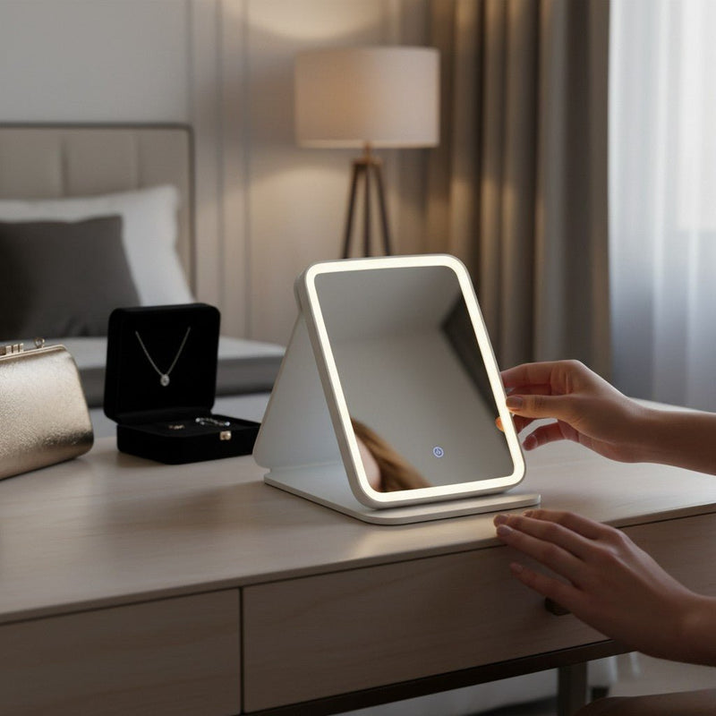 LED İşıqlı Masaüstü Makiyaj Güzgüsü – 3 Rəngli İşıqlandırma RejimibizimHousebizimHouseÇəhrayı - bizimHouse