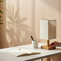 Modern Bambu Altlıqlı Masaüstü Lampa – Kətan Abajur və Yumşaq İşıqlandırmabizimHousebizimHouseTünd qəhvəyi - bizimHouse