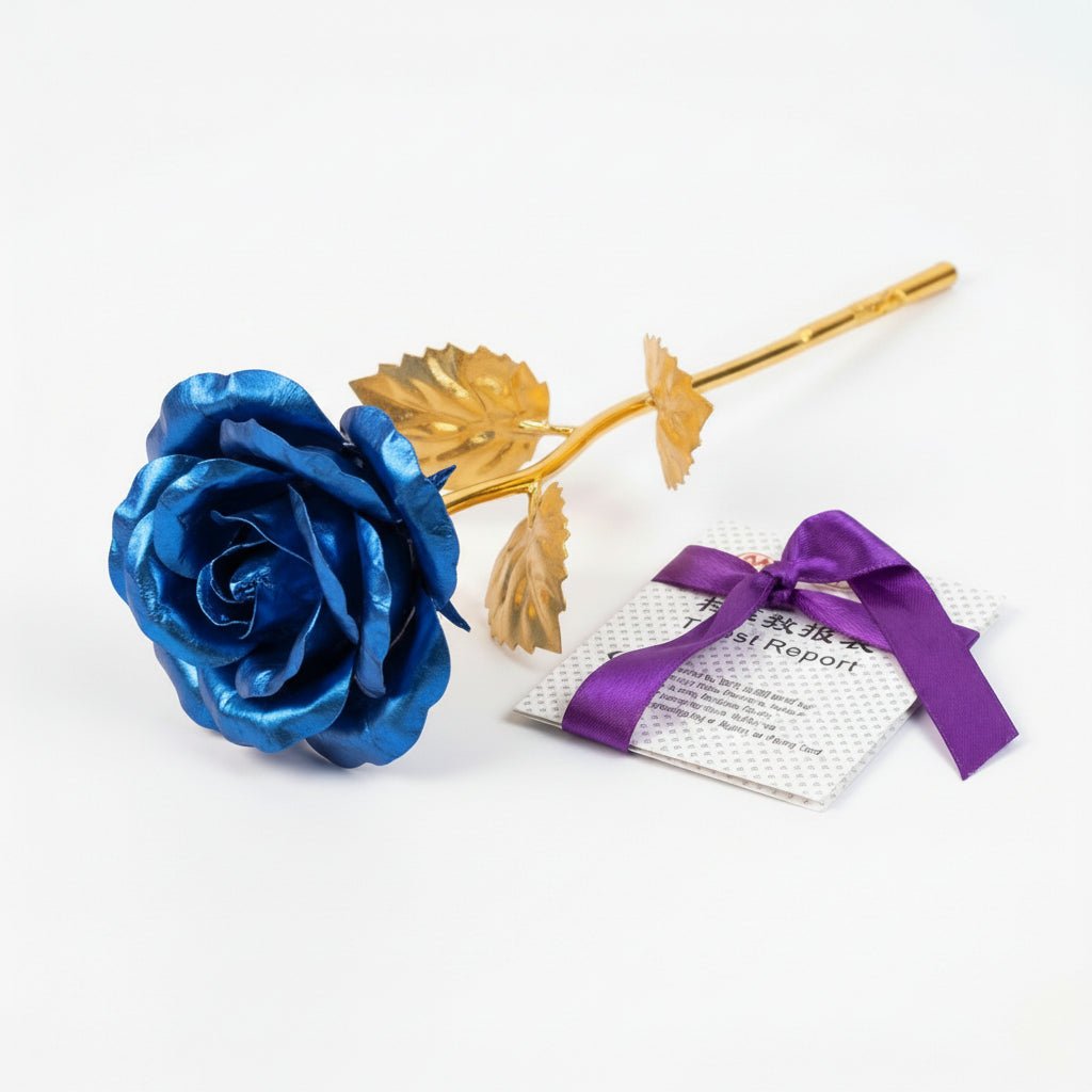 24K Qızıl Folqa Örtüklü Əl İşləməsi Gül – Hədiyyə Qutusunda və Sertifikatla