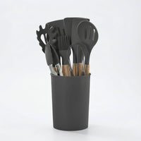 12 Parçalı Silikon Mətbəx Gereçləri Dəsti – Taxta Saplı və İstiyə DavamlıbizimHousebizimHouseQara - bizimHouse