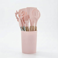 12 Parçalı Silikon Mətbəx Gereçləri Dəsti – Taxta Saplı və İstiyə DavamlıbizimHousebizimHouseÇəhrayı - bizimHouse